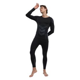 Men Thermal Underwear Set Shirt Pants Autumn Slim Fit Thermal Underwear Top Bottom Set Black S