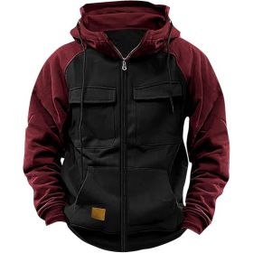 Men's Hoodie Youth Sports Multi-pocket Workwear (Option: Black-S)