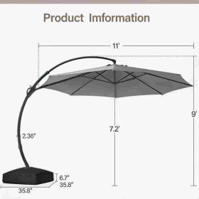 Cantilever Patio Umbrella 11ft Offset Cantilever Patio Umbrella With Base Included Large Round Aluminum Outdoor Umbrella 360 Rotation  Infinite Tilt, (Option: Gray)