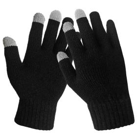 Unisex Touch Screen Gloves Full Finger Winter Warm Knitted Gloves For Warmth Running Cycling Camping Hiking (Option: 1Pair Black)
