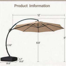 Cantilever Patio Umbrella 12ft Offset Cantilever Patio Umbrella With Base Included Large Round Aluminum Outdoor Umbrella 360 Rotation Infinite Tilt, H (Option: Beige)