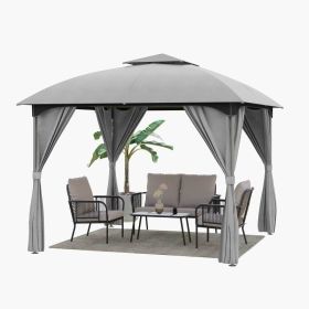 Patio Gazebo 10'x10', Outdoor Duty Party Tent Shelter With Double Roofs,  Oxford Fabric Mosquito Nettings And Privacy Screens For Backyard, Garden, La (Option: Gray)