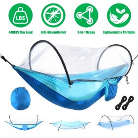 3-in-1 Camping Hammock with Automatic Pop-Up Mosquito Net, Lightweight 70D Nylon Portable Hammock Supports 440lbs, Dual Zipper Outdoor Hammock for Cam (Option: Default title)