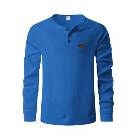 Waffle Buckle Quick-drying Raglan Henry Long Sleeve (Option: Sapphire Blue-S)